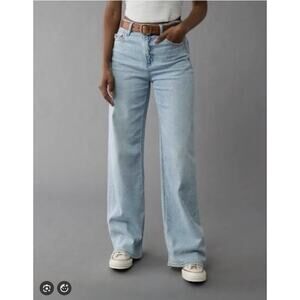 American Eagle Super High Rise Baggy Wide Leg Jeans Light Wash Womens 8 Short